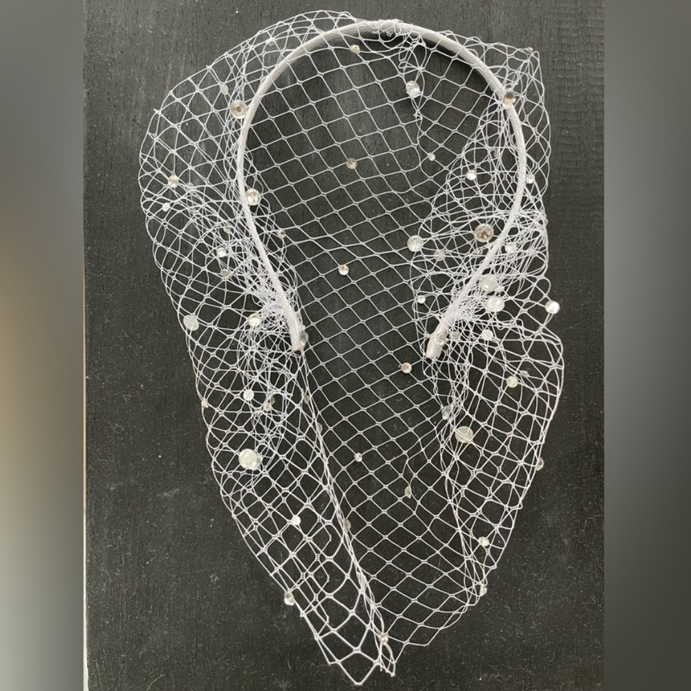 White w/ rhinestone birdcage bridal veil